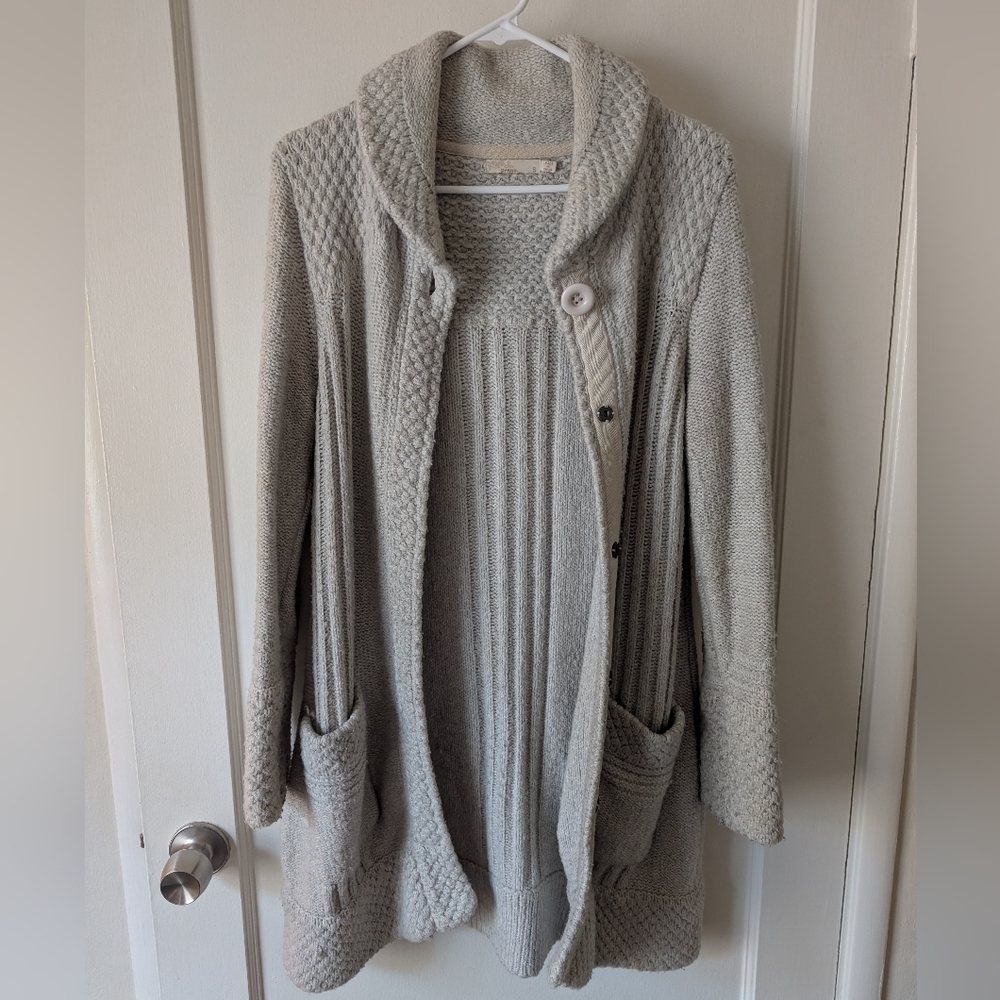 Prana Light Gray Shawl Collar Knit Cardigan - Picture 2 of 7